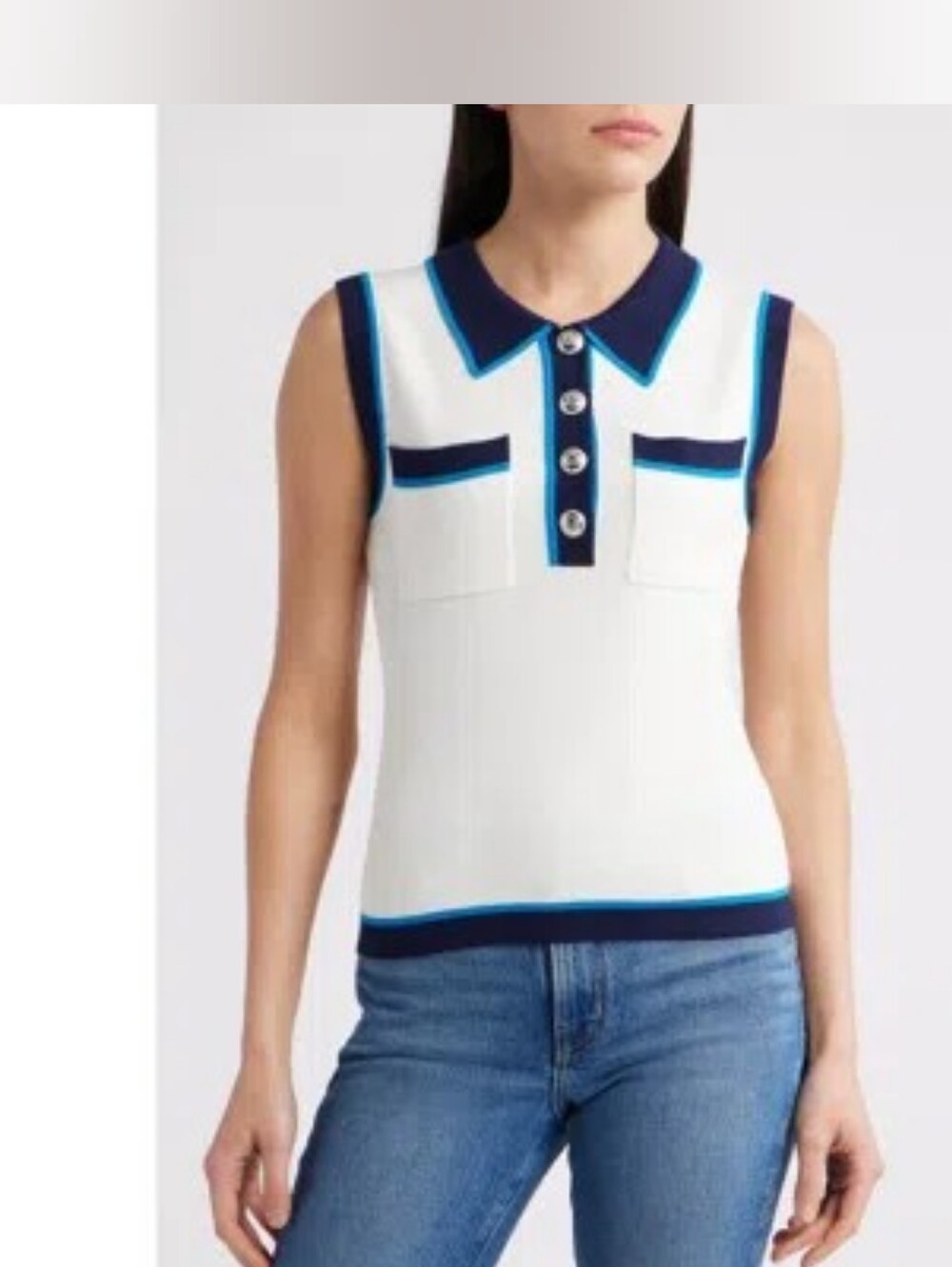 Zoe And Claire tipped sleeveless polo sweater